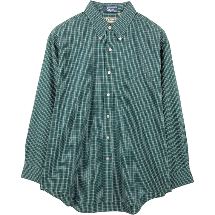Vintage LLBean Professionally Altered Long-Sleeve Button-Down Check Shirt (Men's Size L, equivalent to 1990s) cotton green type Vintage Second Hand