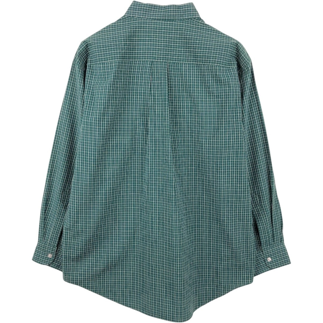 Vintage LLBean Professionally Altered Long-Sleeve Button-Down Check Shirt (Men's Size L, equivalent to 1990s) cotton green type Vintage Second Hand