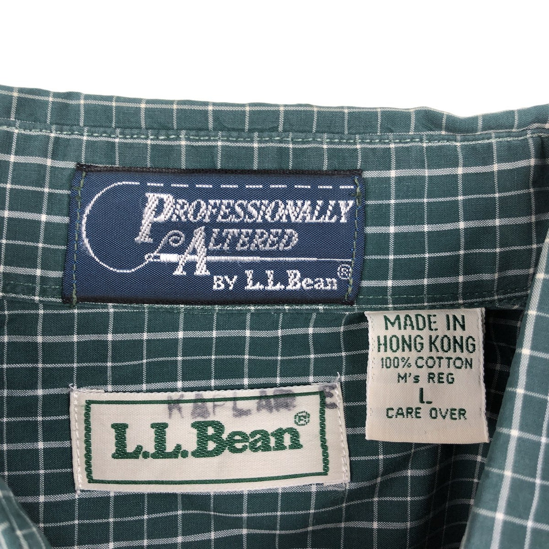Vintage LLBean Professionally Altered Long-Sleeve Button-Down Check Shirt (Men's Size L, equivalent to 1990s) cotton green type Vintage Second Hand