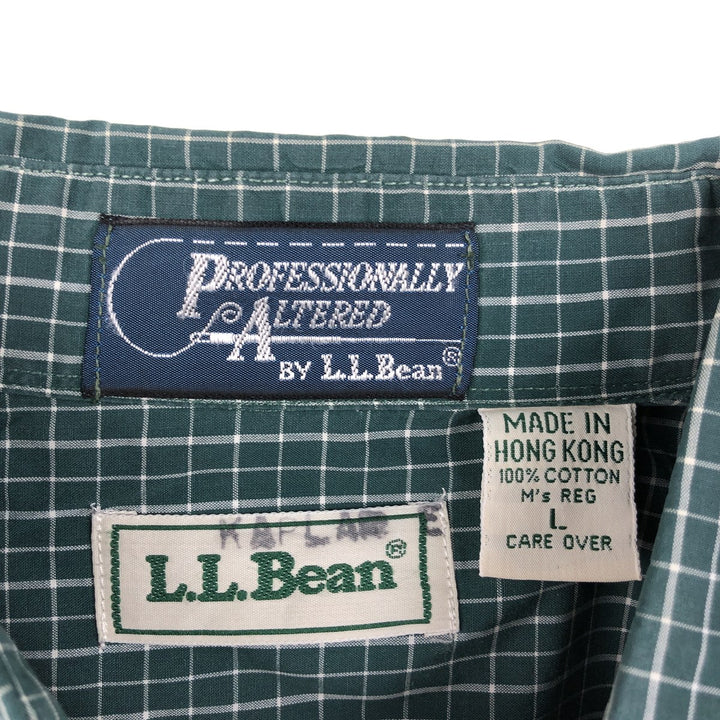 Vintage LLBean Professionally Altered Long-Sleeve Button-Down Check Shirt (Men's Size L, equivalent to 1990s) cotton green type Vintage Second Hand