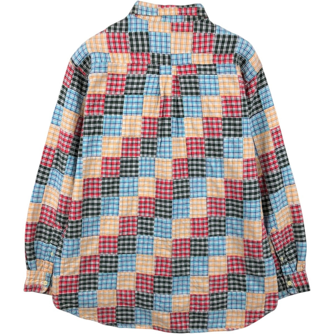 90'S J.Crew Long-Sleeve Patchwork Button-Down Check Shirt, Men's Size M (Equivalent), Vintage cotton multicolor Vintage Second Hand