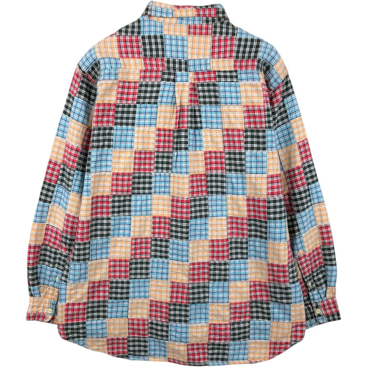 90'S J.Crew Long-Sleeve Patchwork Button-Down Check Shirt, Men's Size M (Equivalent), Vintage cotton multicolor Vintage Second Hand