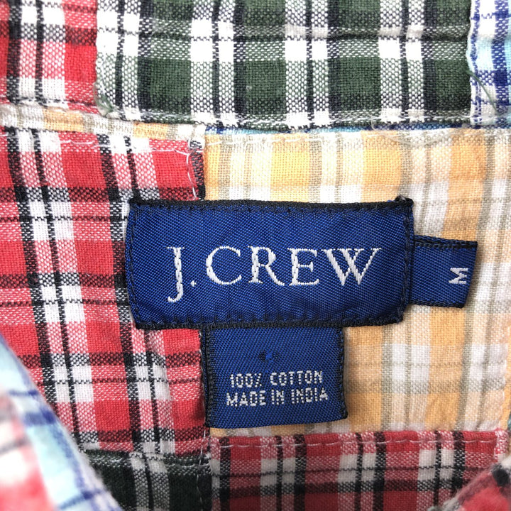 90'S J.Crew Long-Sleeve Patchwork Button-Down Check Shirt, Men's Size M (Equivalent), Vintage cotton multicolor Vintage Second Hand