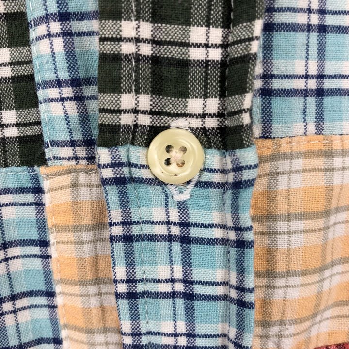 90'S J.Crew Long-Sleeve Patchwork Button-Down Check Shirt, Men's Size M (Equivalent), Vintage cotton multicolor Vintage Second Hand