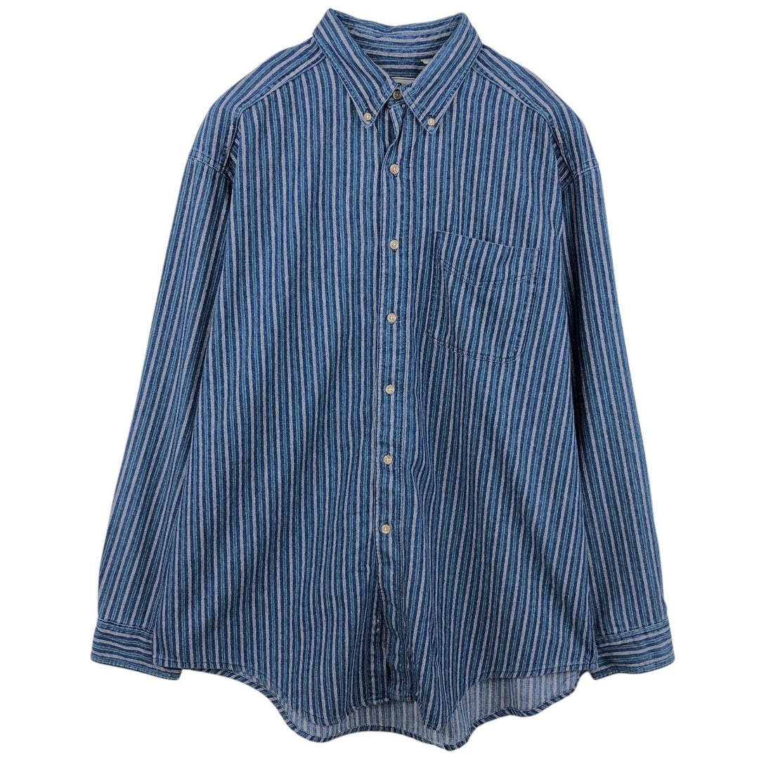 70s-80'S LL Bean Long-Sleeve Button-Down Striped Shirt, Made in USA, Men's XL (approx.) Vintage cotton blue type Vintage Second Hand