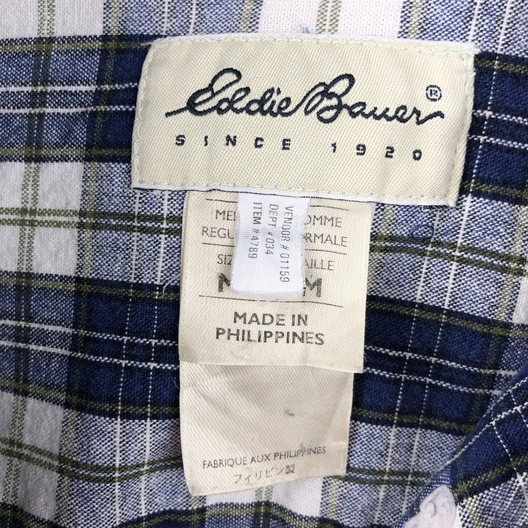 Eddie Bauer Long Sleeve Button-Down Check Shirt, Men's Size M cotton blue type Vintage Second Hand