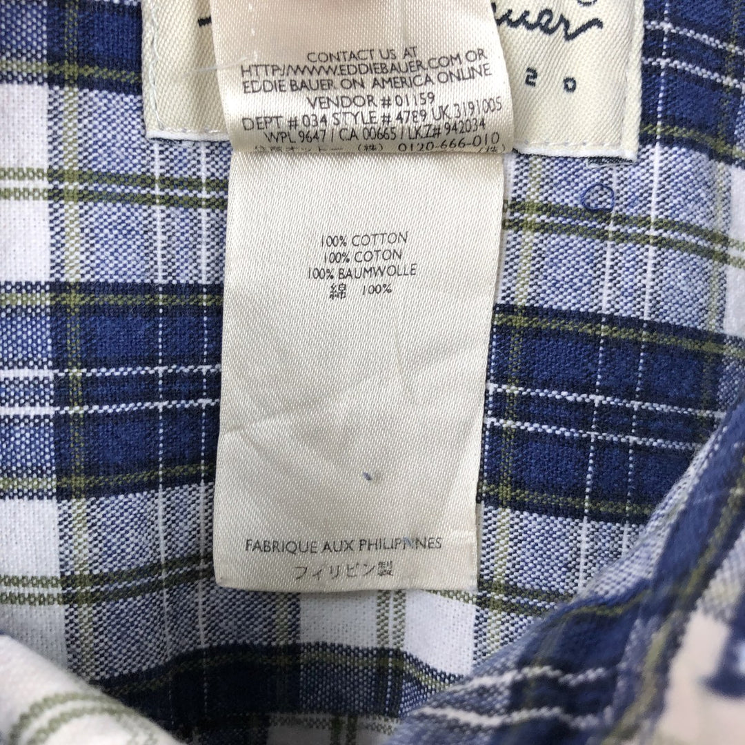 Eddie Bauer Long Sleeve Button-Down Check Shirt, Men's Size M cotton blue type Vintage Second Hand