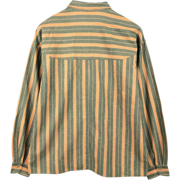 Guess Jeans Long-Sleeve Striped Shirt, Made in USA, Men's Size XL (approx.) cotton Khaki type Vintage Second Hand