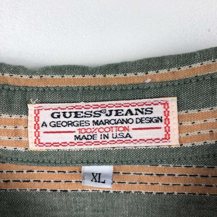 Guess Jeans Long-Sleeve Striped Shirt, Made in USA, Men's Size XL (approx.) cotton Khaki type Vintage Second Hand