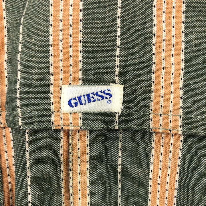 Guess Jeans Long-Sleeve Striped Shirt, Made in USA, Men's Size XL (approx.) cotton Khaki type Vintage Second Hand