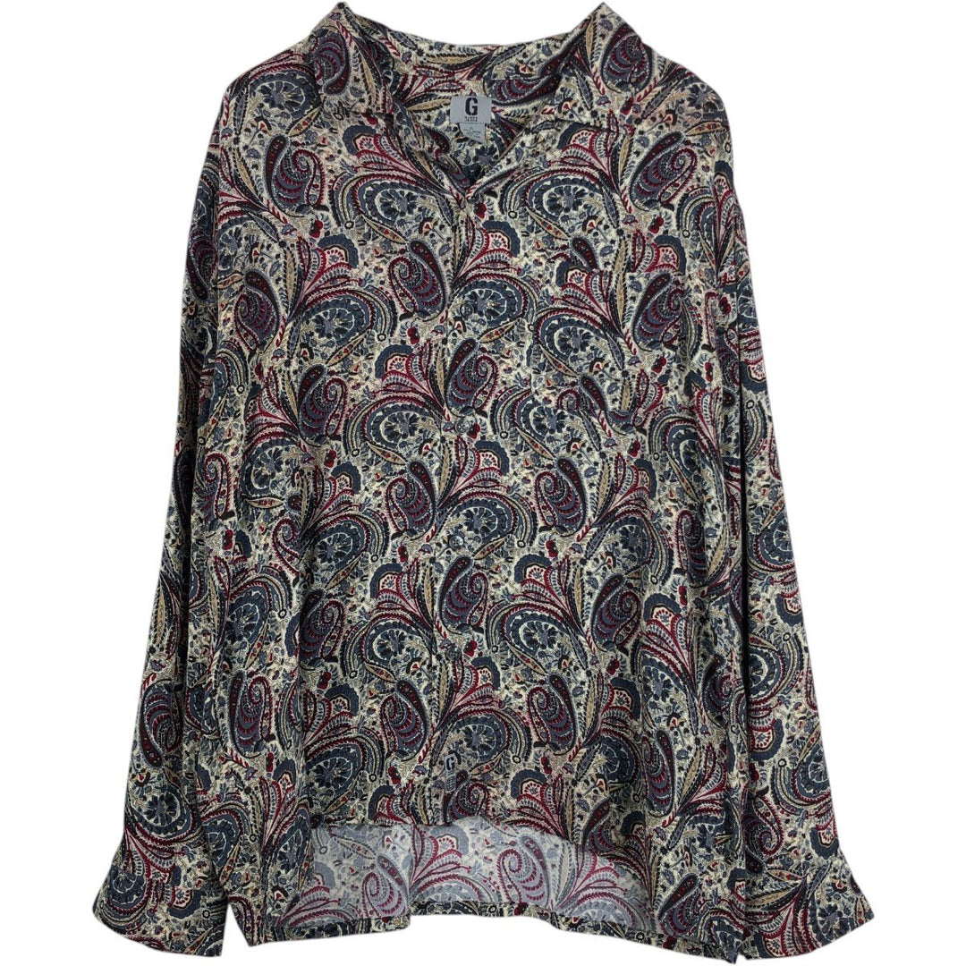 Guess Paisley Pattern Open Collar Long Sleeve Rayon Shirt, Men's Size XL (approx.) Rayon multicolor Vintage Second Hand