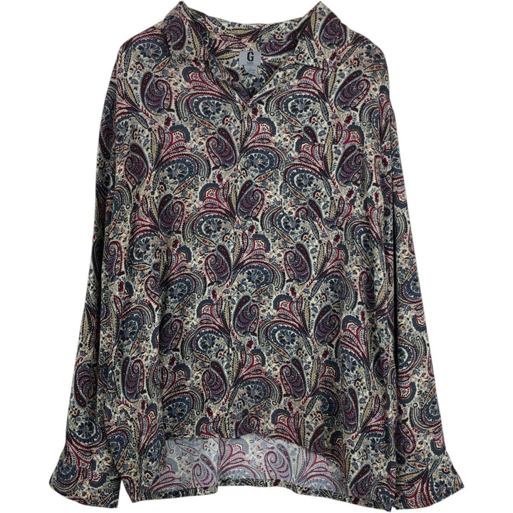 Guess Paisley Pattern Open Collar Long Sleeve Rayon Shirt, Men's Size XL (approx.) Rayon multicolor Vintage Second Hand