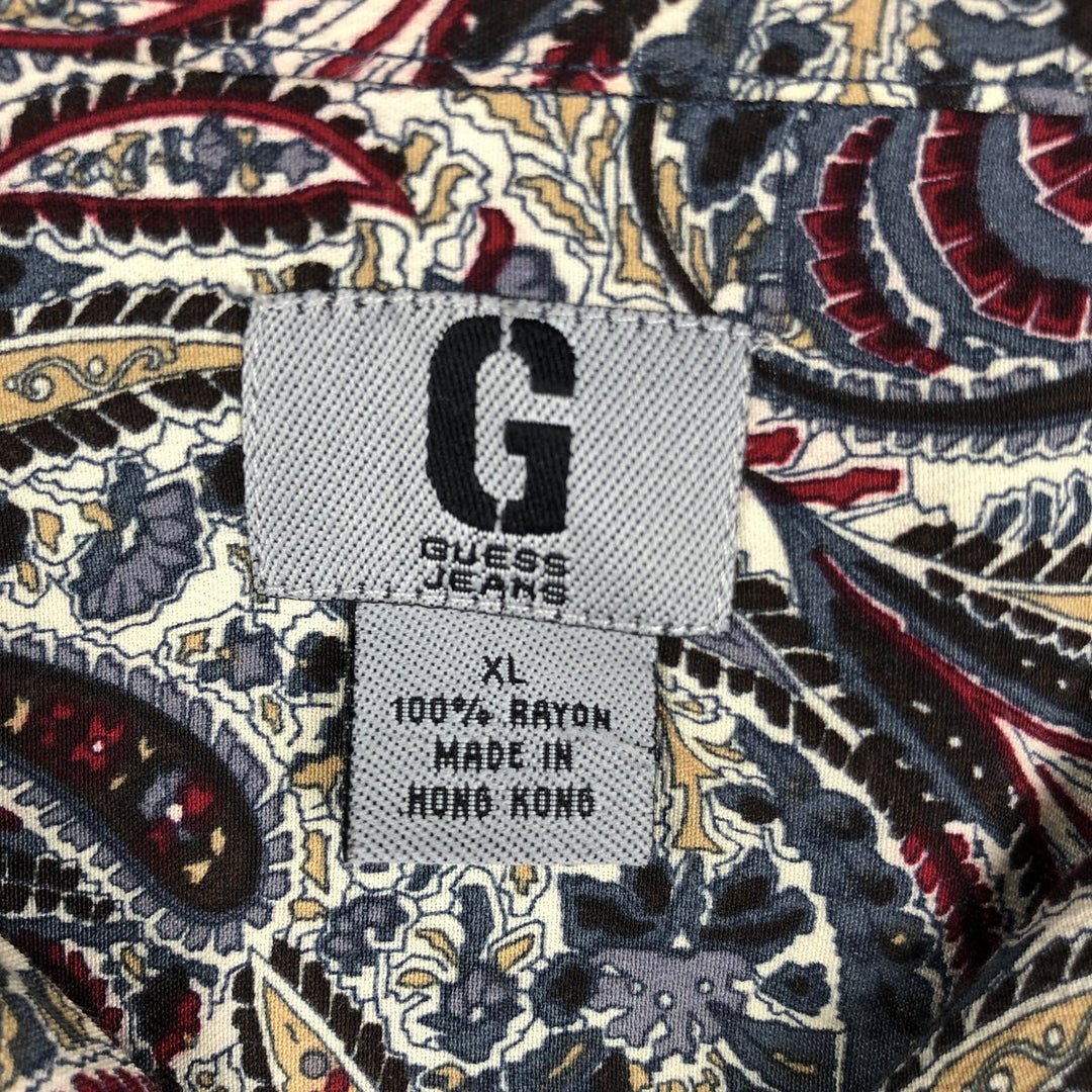 Guess Paisley Pattern Open Collar Long Sleeve Rayon Shirt, Men's Size XL (approx.) Rayon multicolor Vintage Second Hand