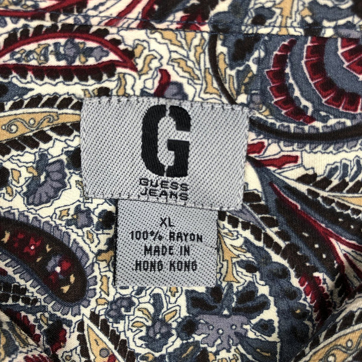 Guess Paisley Pattern Open Collar Long Sleeve Rayon Shirt, Men's Size XL (approx.) Rayon multicolor Vintage Second Hand