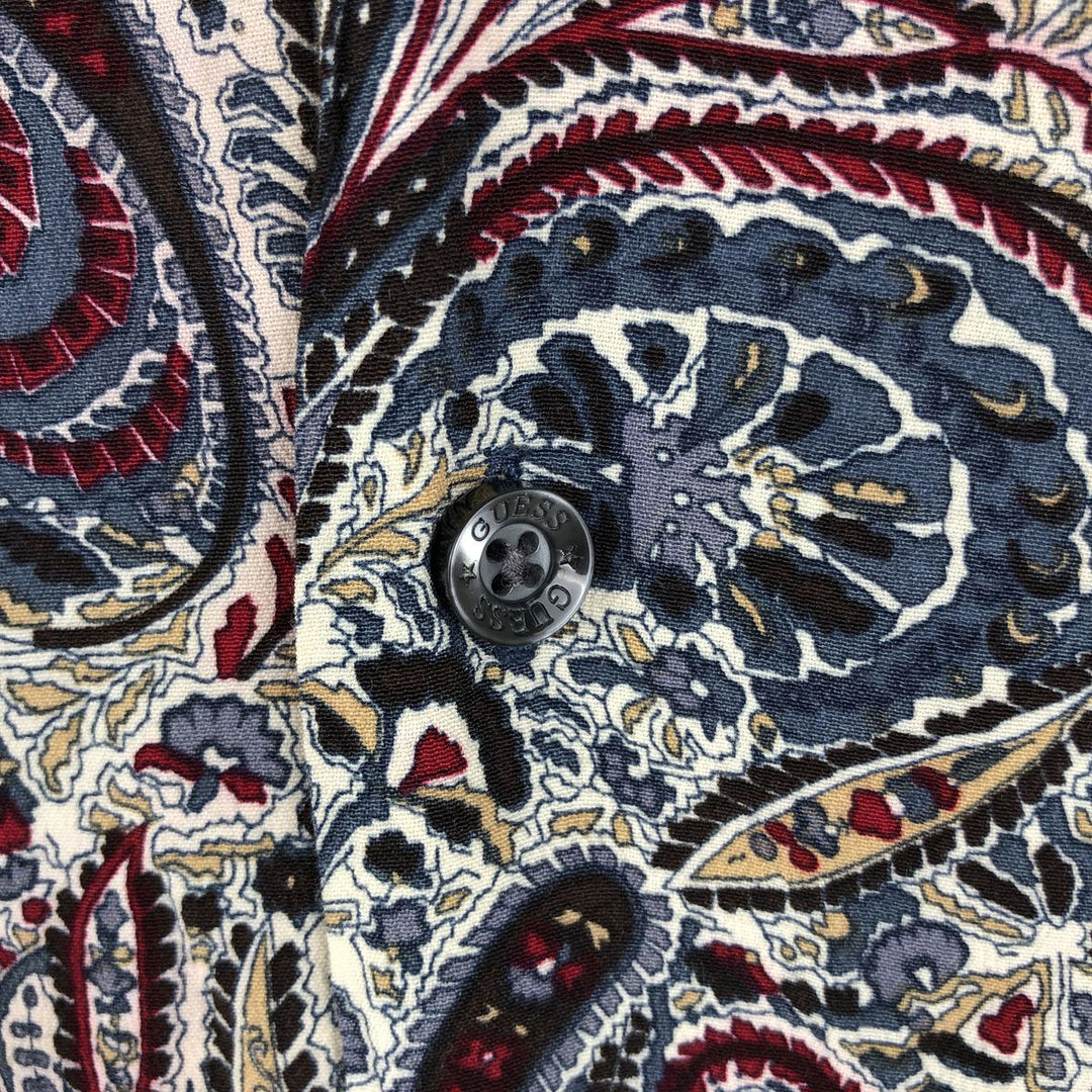 Guess Paisley Pattern Open Collar Long Sleeve Rayon Shirt, Men's Size XL (approx.) Rayon multicolor Vintage Second Hand