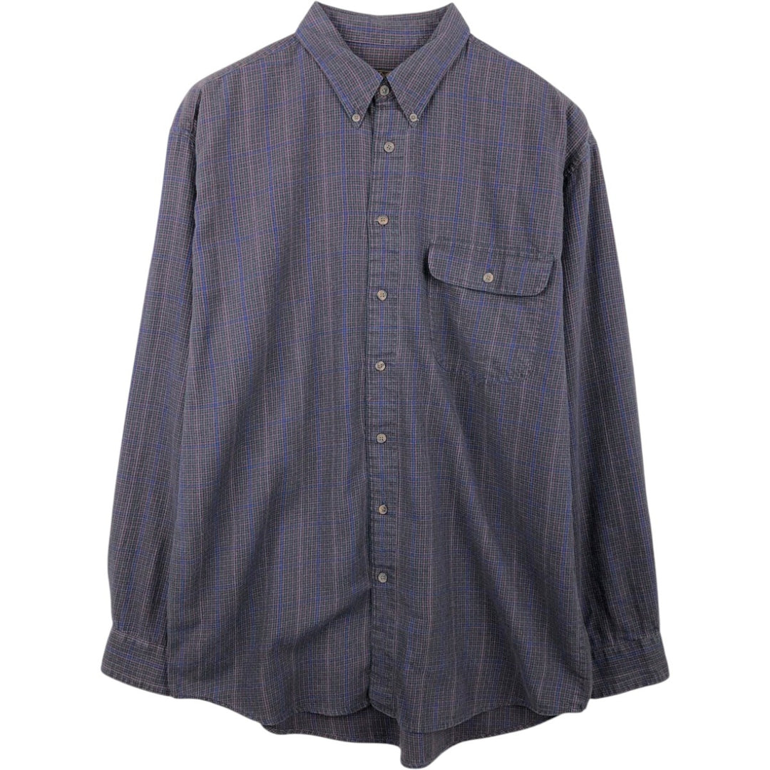 1980'S Eddie Bauer Black Tag Long-Sleeve Button-Down Check Shirt, Men's Size L (Equivalent), Vintage cotton Green type dark green Vintage Second Hand