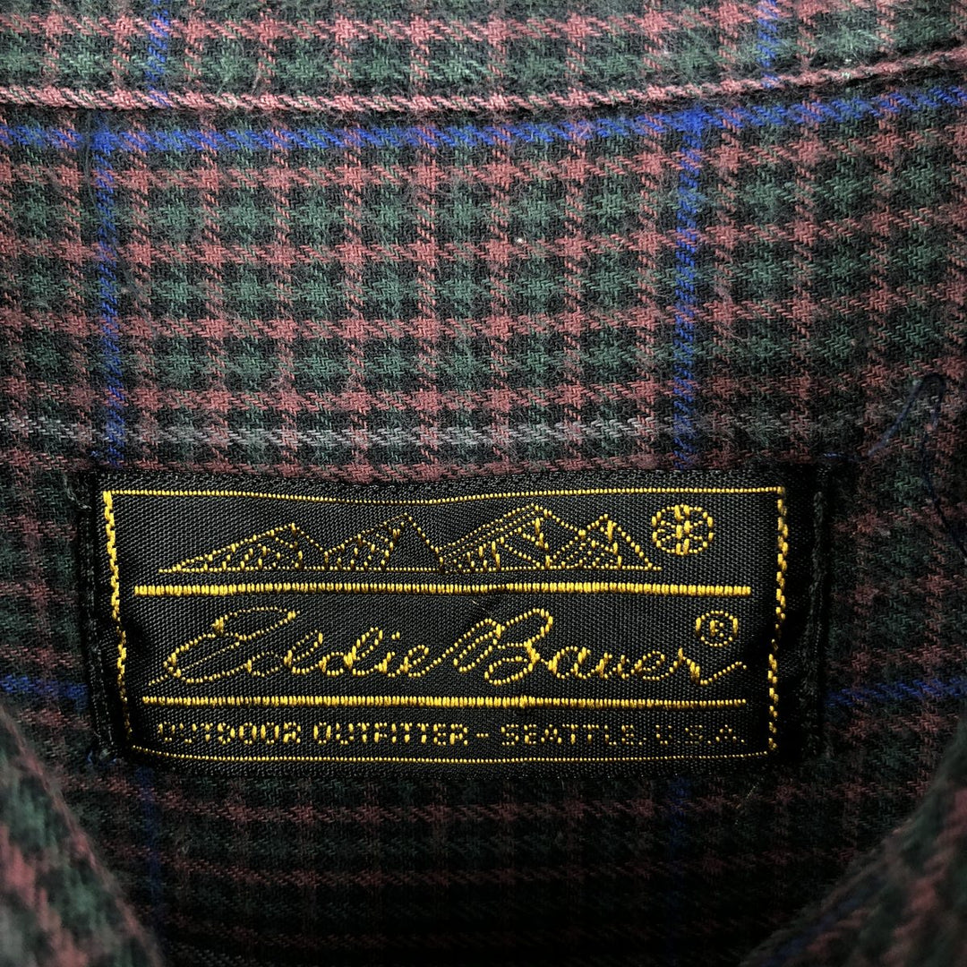 1980'S Eddie Bauer Black Tag Long-Sleeve Button-Down Check Shirt, Men's Size L (Equivalent), Vintage cotton Green type dark green Vintage Second Hand