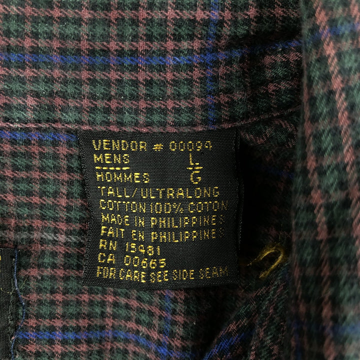 1980'S Eddie Bauer Black Tag Long-Sleeve Button-Down Check Shirt, Men's Size L (Equivalent), Vintage cotton Green type dark green Vintage Second Hand