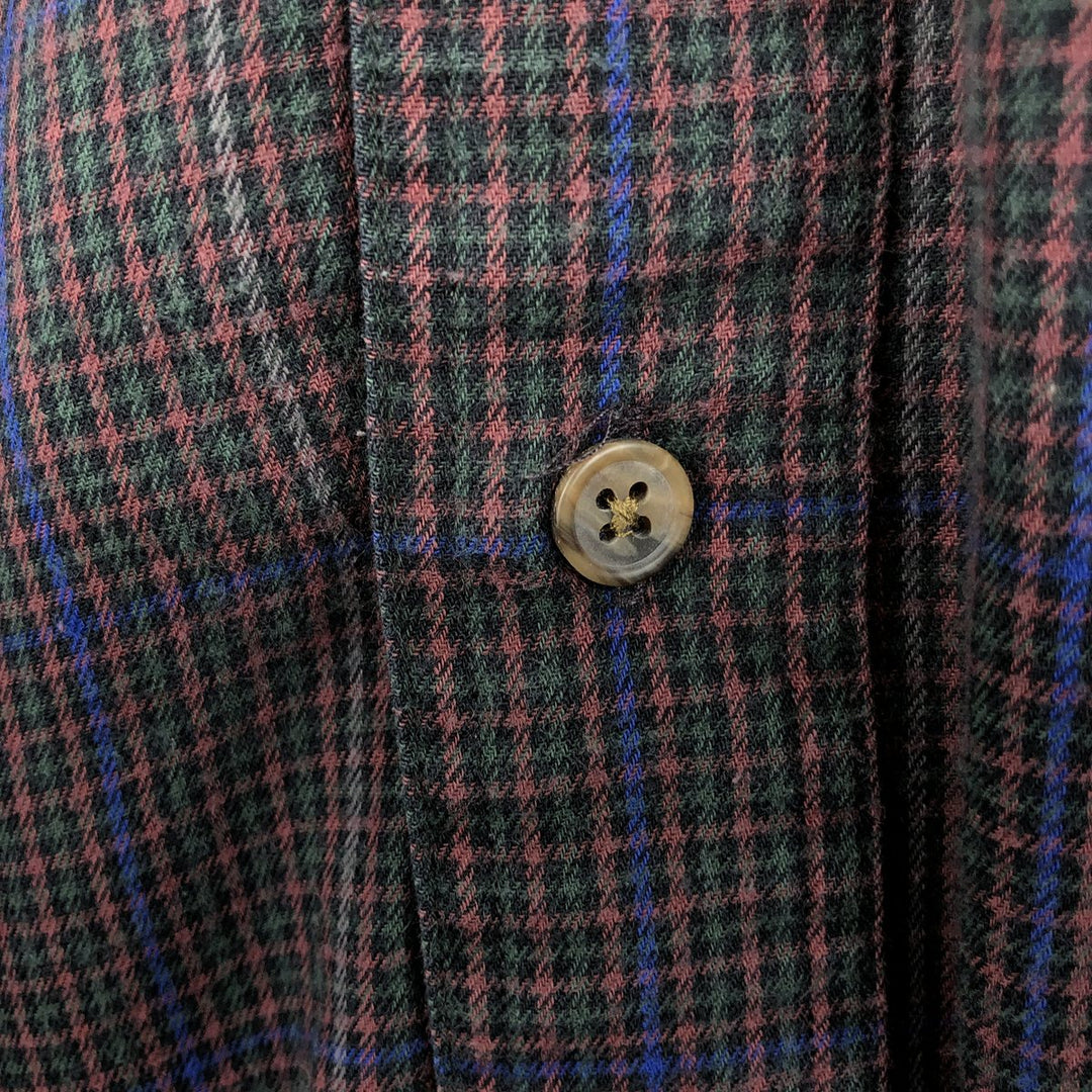1980'S Eddie Bauer Black Tag Long-Sleeve Button-Down Check Shirt, Men's Size L (Equivalent), Vintage cotton Green type dark green Vintage Second Hand