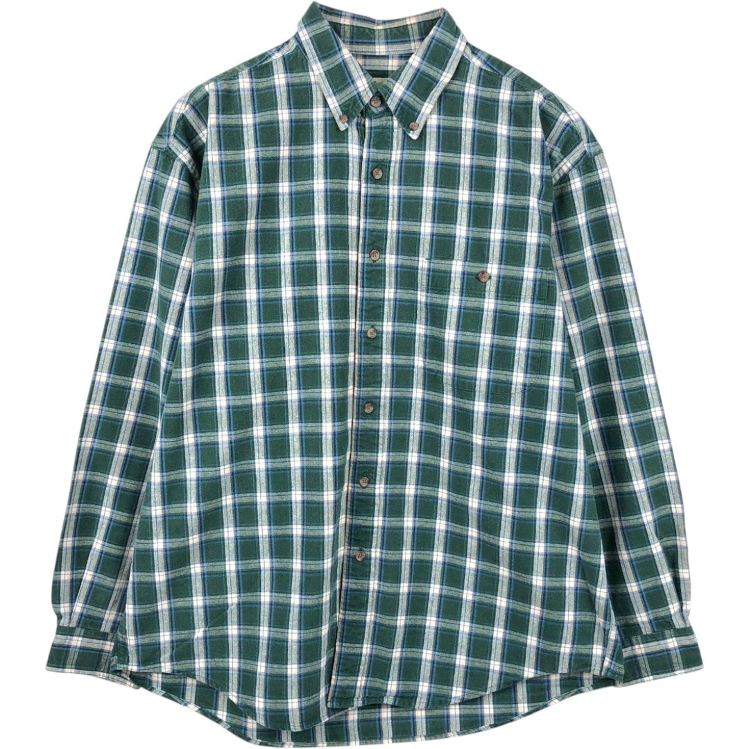 Eddie Bauer Long Sleeve Button-Down Check Shirt, Men's Size L cotton green type Vintage Second Hand