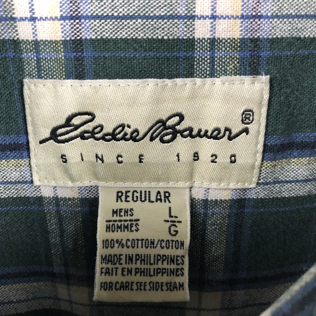 Eddie Bauer Long Sleeve Button-Down Check Shirt, Men's Size L cotton green type Vintage Second Hand
