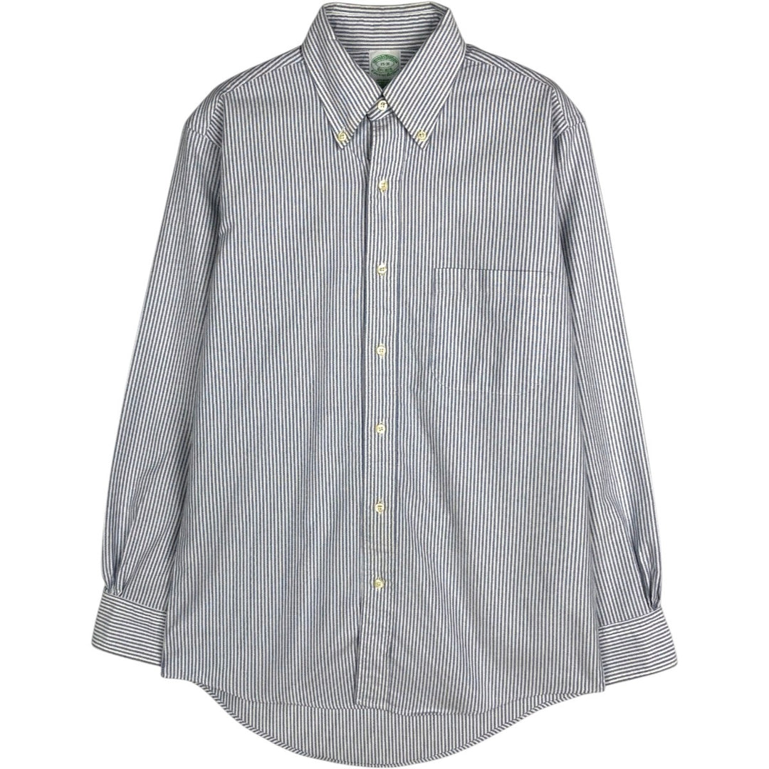 1990'S Brooks Brothers Long-Sleeve Button-Down Striped Shirt, Made in USA, Men's Size M (Equivalent), Vintage cotton blue type Vintage Second Hand