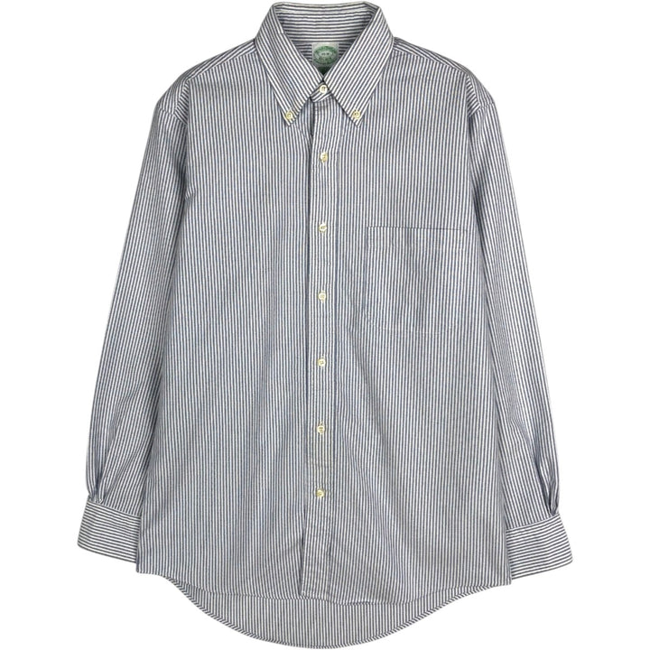 1990'S Brooks Brothers Long-Sleeve Button-Down Striped Shirt, Made in USA, Men's Size M (Equivalent), Vintage cotton blue type Vintage Second Hand