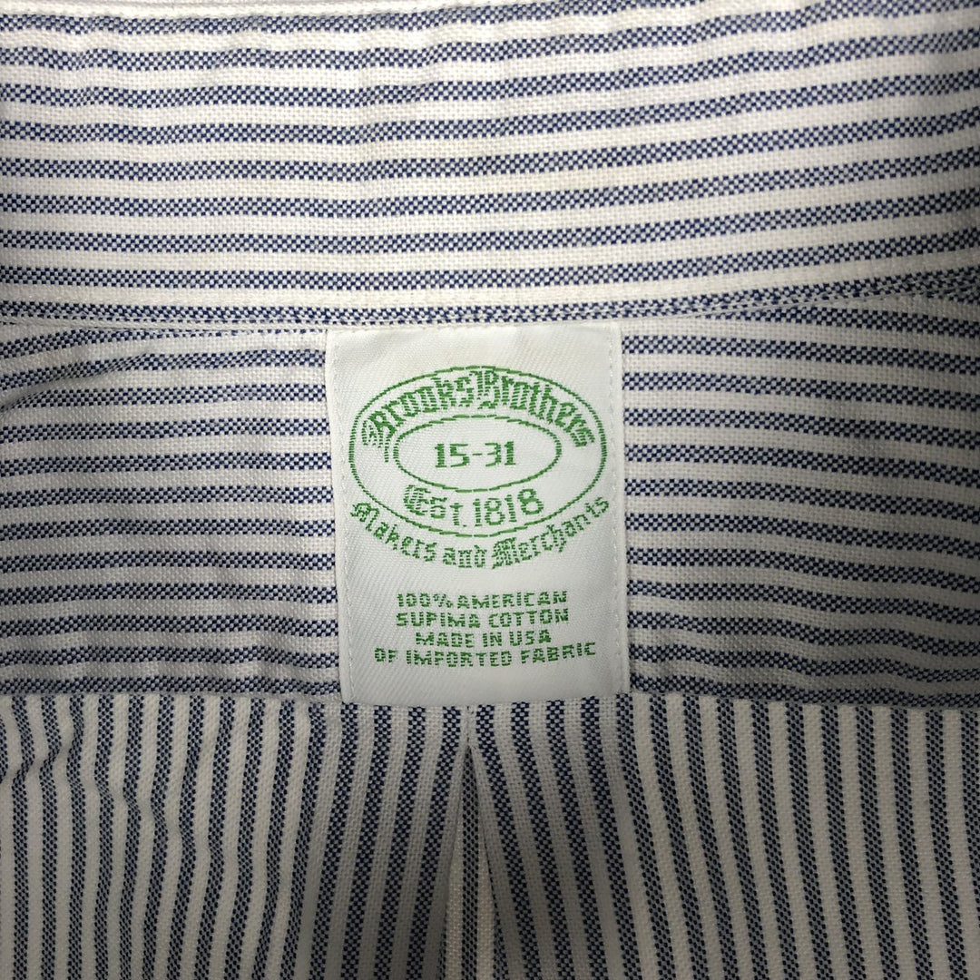 1990'S Brooks Brothers Long-Sleeve Button-Down Striped Shirt, Made in USA, Men's Size M (Equivalent), Vintage cotton blue type Vintage Second Hand