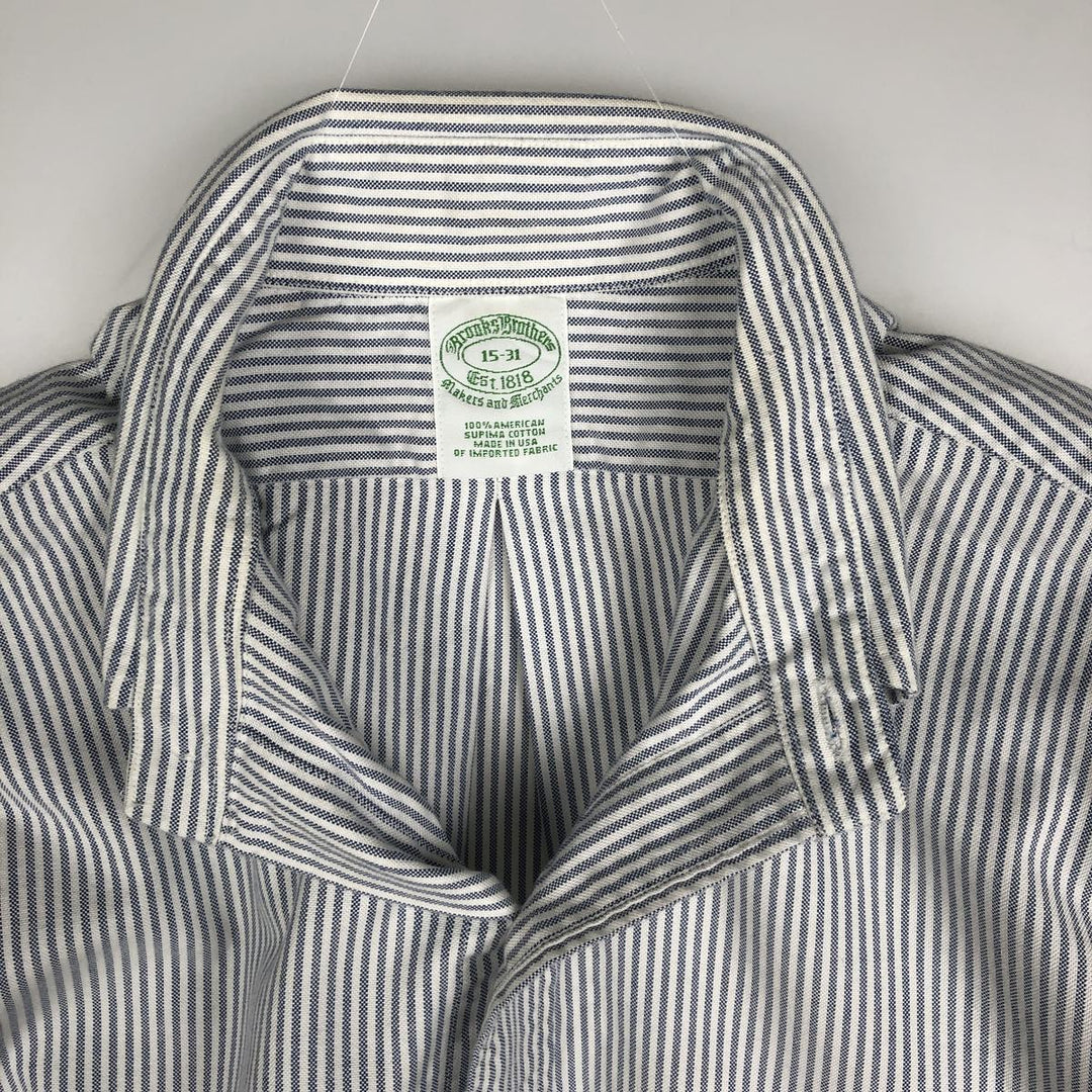 1990'S Brooks Brothers Long-Sleeve Button-Down Striped Shirt, Made in USA, Men's Size M (Equivalent), Vintage cotton blue type Vintage Second Hand
