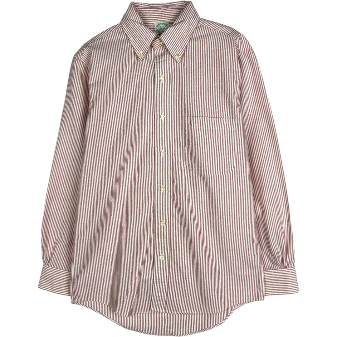 1990'S Brooks Brothers MAKERS Est.1818 Long-Sleeve Button-Down Striped Shirt, Made in USA, Men's Size M (Equivalent), Vintage cotton red type Vintage Second Hand
