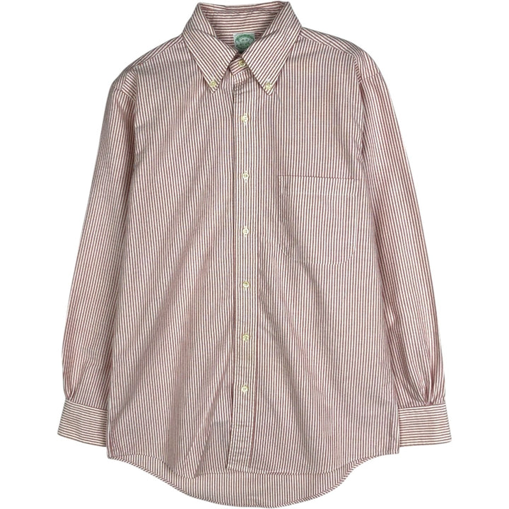 1990'S Brooks Brothers MAKERS Est.1818 Long-Sleeve Button-Down Striped Shirt, Made in USA, Men's Size M (Equivalent), Vintage cotton red type Vintage Second Hand