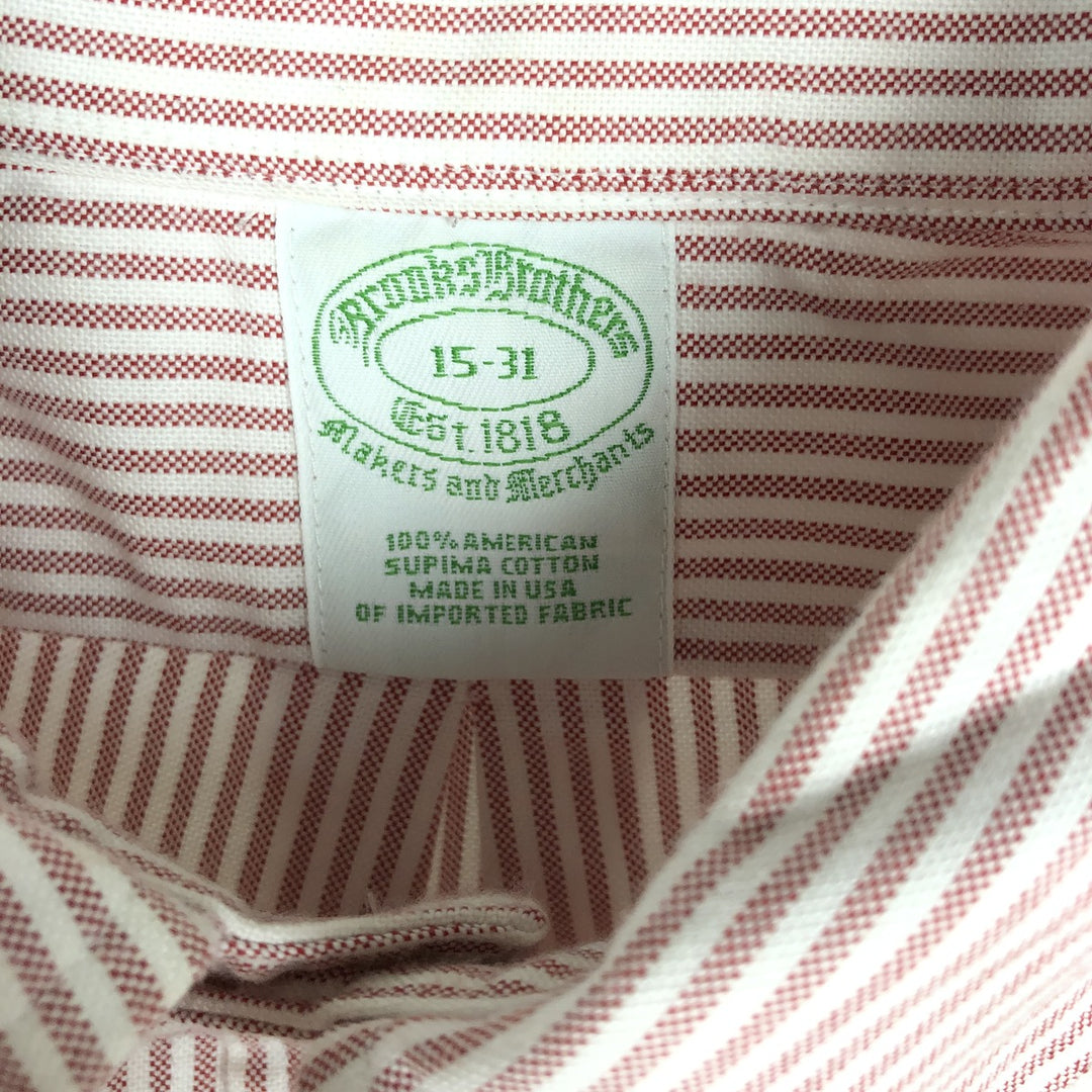 1990'S Brooks Brothers MAKERS Est.1818 Long-Sleeve Button-Down Striped Shirt, Made in USA, Men's Size M (Equivalent), Vintage cotton red type Vintage Second Hand