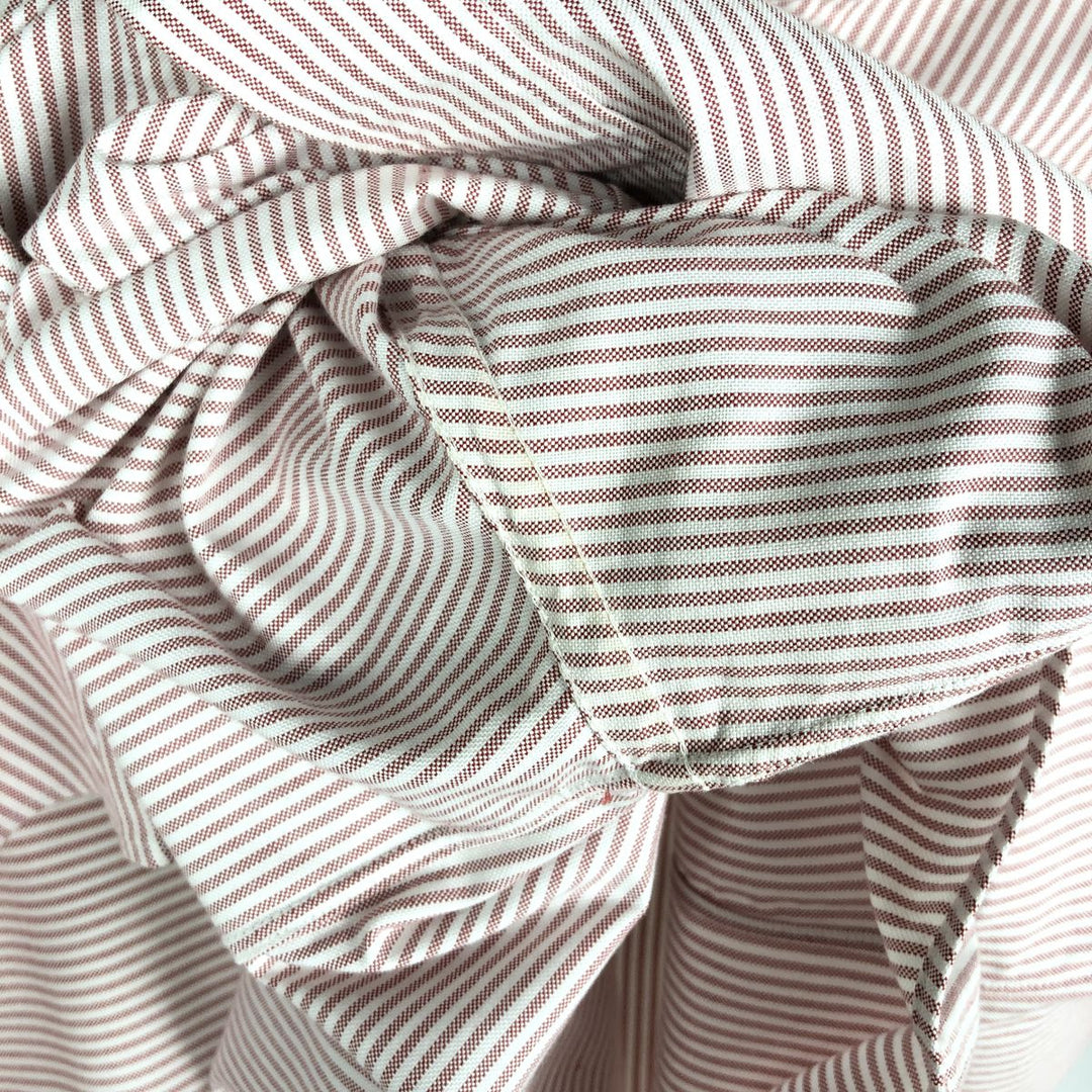 1990'S Brooks Brothers MAKERS Est.1818 Long-Sleeve Button-Down Striped Shirt, Made in USA, Men's Size M (Equivalent), Vintage cotton red type Vintage Second Hand