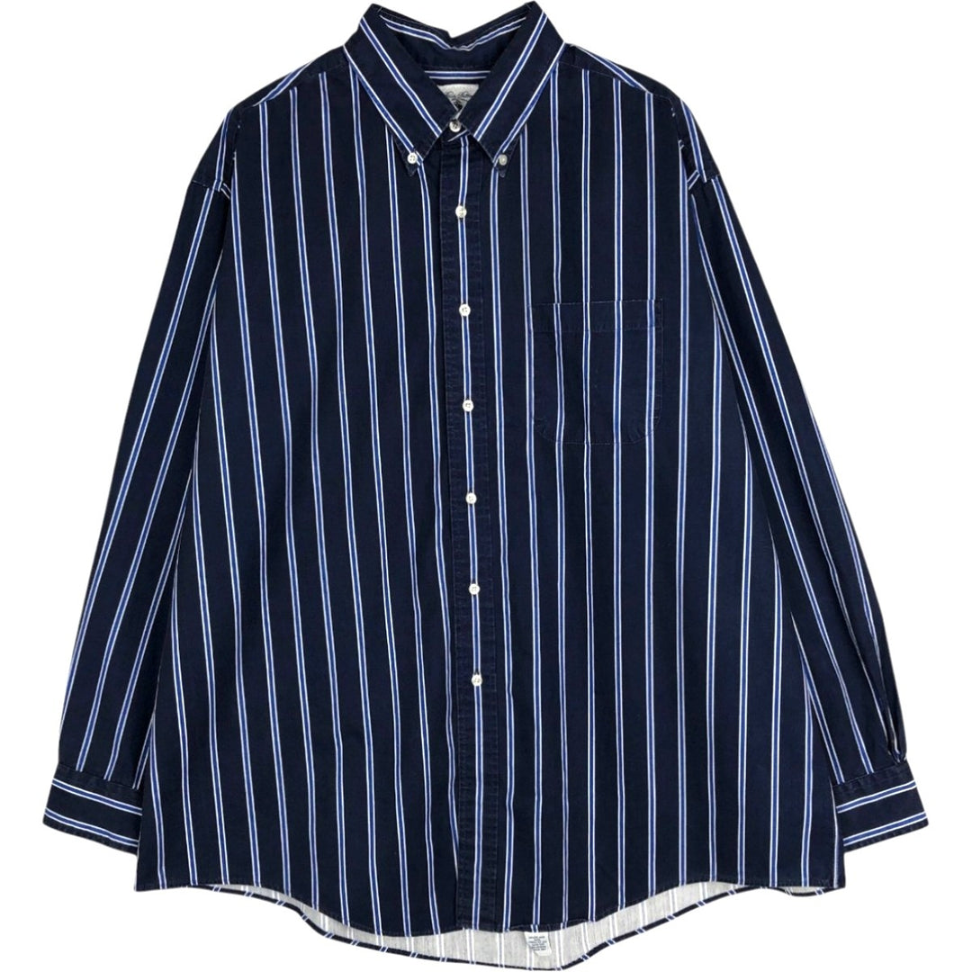 1990'S Brooks Brothers Est.1818 Long-Sleeve Button-Down Striped Shirt, Made in USA, Men's Size XL (Equivalent), Vintage cotton navy blue type Vintage Second Hand