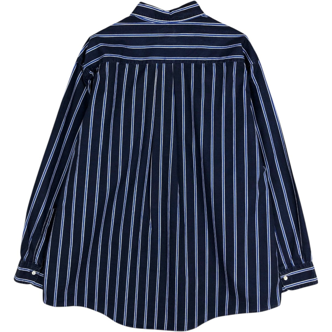 1990'S Brooks Brothers Est.1818 Long-Sleeve Button-Down Striped Shirt, Made in USA, Men's Size XL (Equivalent), Vintage cotton navy blue type Vintage Second Hand
