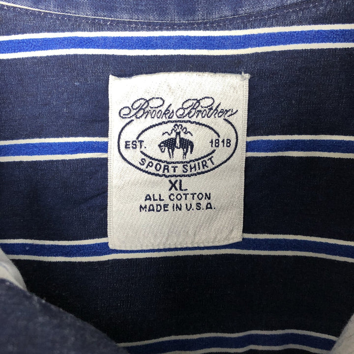1990'S Brooks Brothers Est.1818 Long-Sleeve Button-Down Striped Shirt, Made in USA, Men's Size XL (Equivalent), Vintage cotton navy blue type Vintage Second Hand