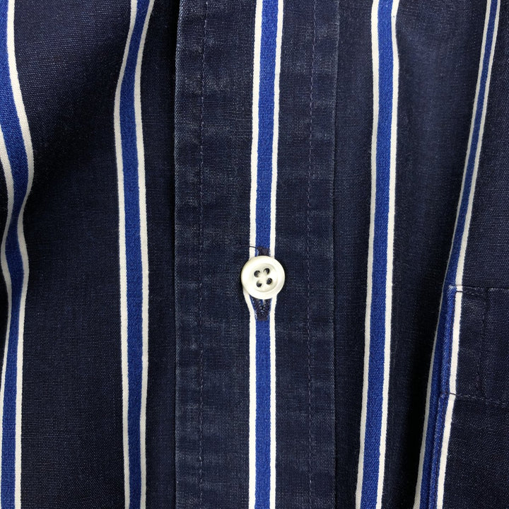 1990'S Brooks Brothers Est.1818 Long-Sleeve Button-Down Striped Shirt, Made in USA, Men's Size XL (Equivalent), Vintage cotton navy blue type Vintage Second Hand