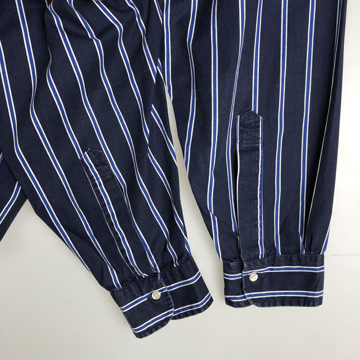 1990'S Brooks Brothers Est.1818 Long-Sleeve Button-Down Striped Shirt, Made in USA, Men's Size XL (Equivalent), Vintage cotton navy blue type Vintage Second Hand