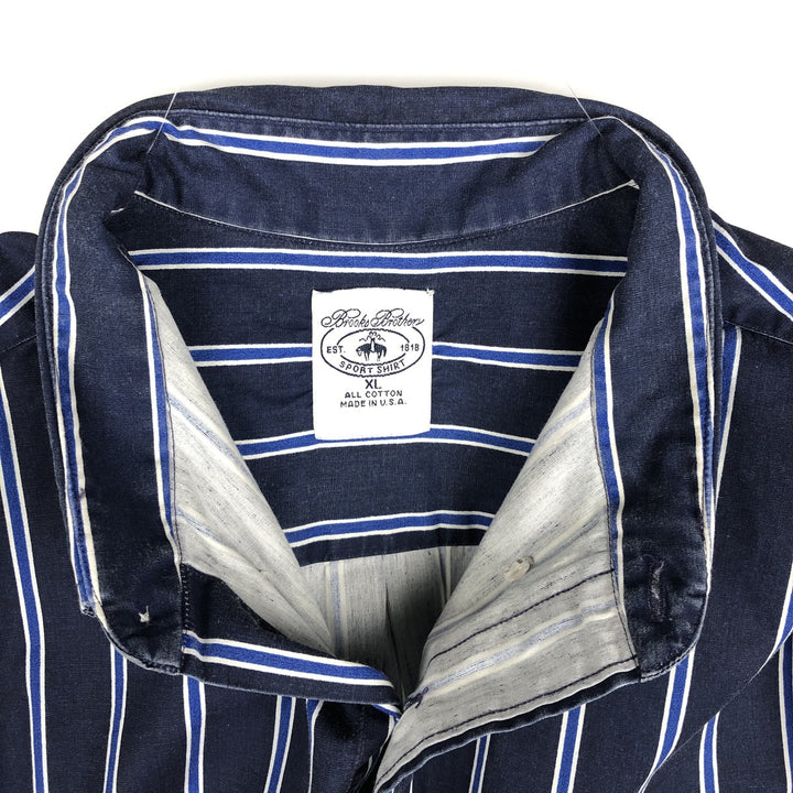 1990'S Brooks Brothers Est.1818 Long-Sleeve Button-Down Striped Shirt, Made in USA, Men's Size XL (Equivalent), Vintage cotton navy blue type Vintage Second Hand