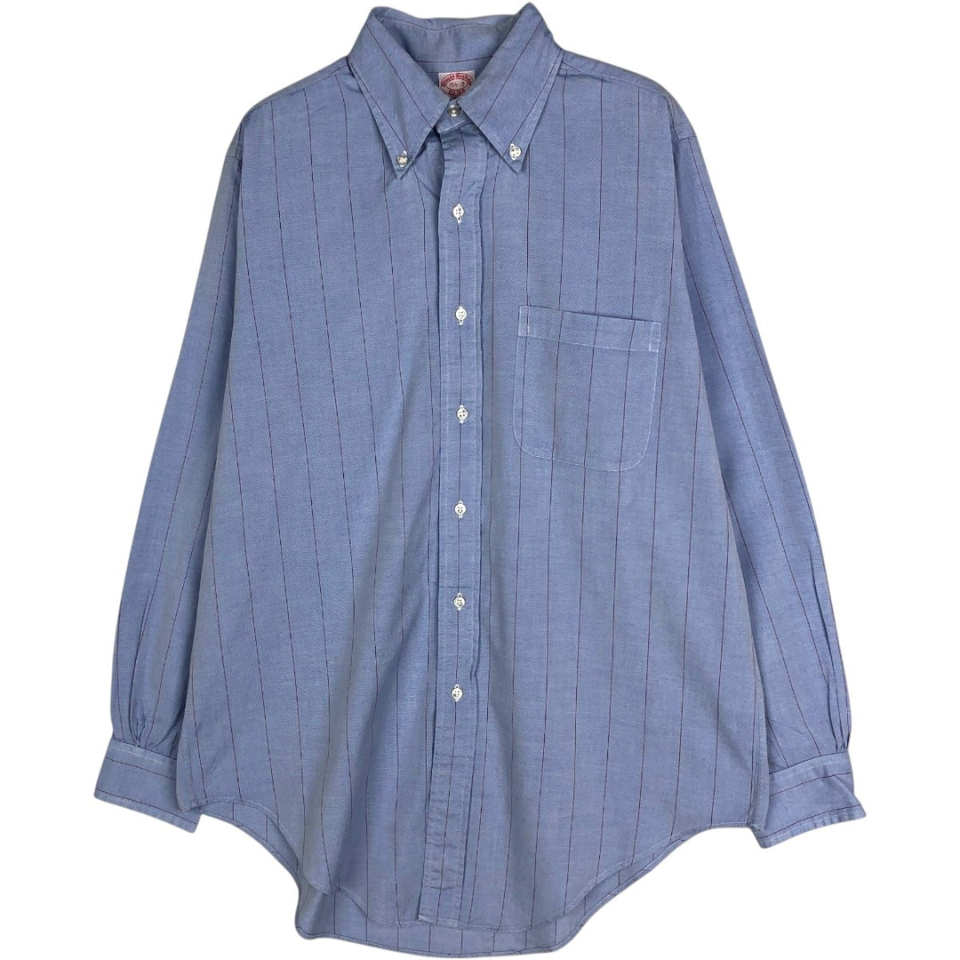 1990'S Brooks Brothers Long-Sleeve Button-Down Striped Shirt, Made in USA, Men's Size M (approx.), Vintage Button-Down Shirt cotton Blue type light blue Vintage Second Hand