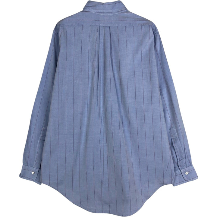 1990'S Brooks Brothers Long-Sleeve Button-Down Striped Shirt, Made in USA, Men's Size M (approx.), Vintage Button-Down Shirt cotton Blue type light blue Vintage Second Hand