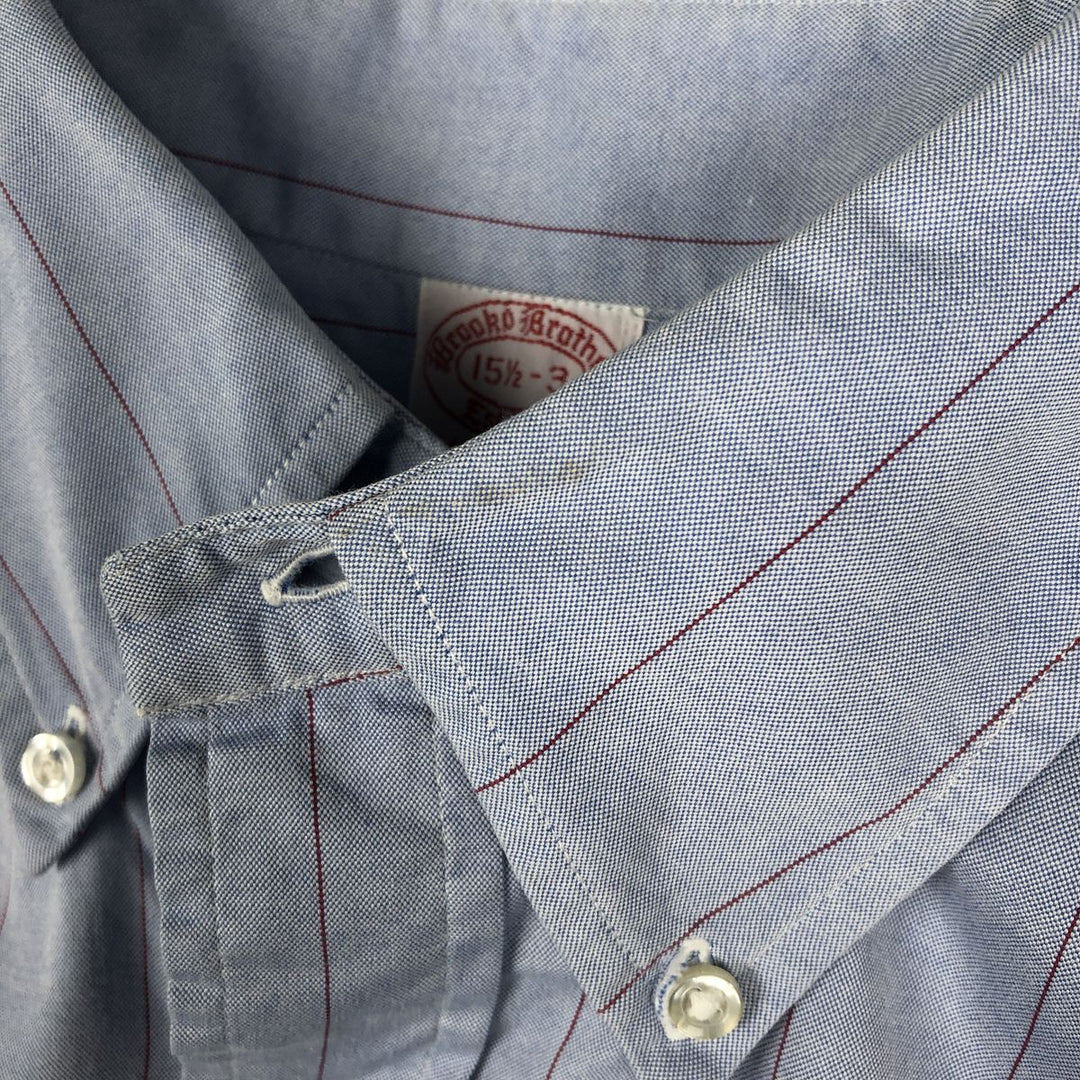 1990'S Brooks Brothers Long-Sleeve Button-Down Striped Shirt, Made in USA, Men's Size M (approx.), Vintage Button-Down Shirt cotton Blue type light blue Vintage Second Hand