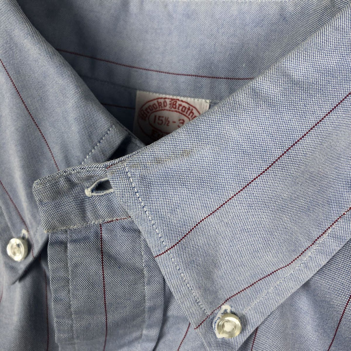 1990'S Brooks Brothers Long-Sleeve Button-Down Striped Shirt, Made in USA, Men's Size M (approx.), Vintage Button-Down Shirt cotton Blue type light blue Vintage Second Hand
