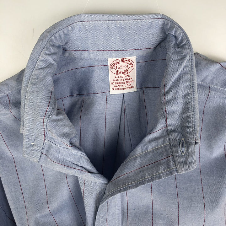 1990'S Brooks Brothers Long-Sleeve Button-Down Striped Shirt, Made in USA, Men's Size M (approx.), Vintage Button-Down Shirt cotton Blue type light blue Vintage Second Hand