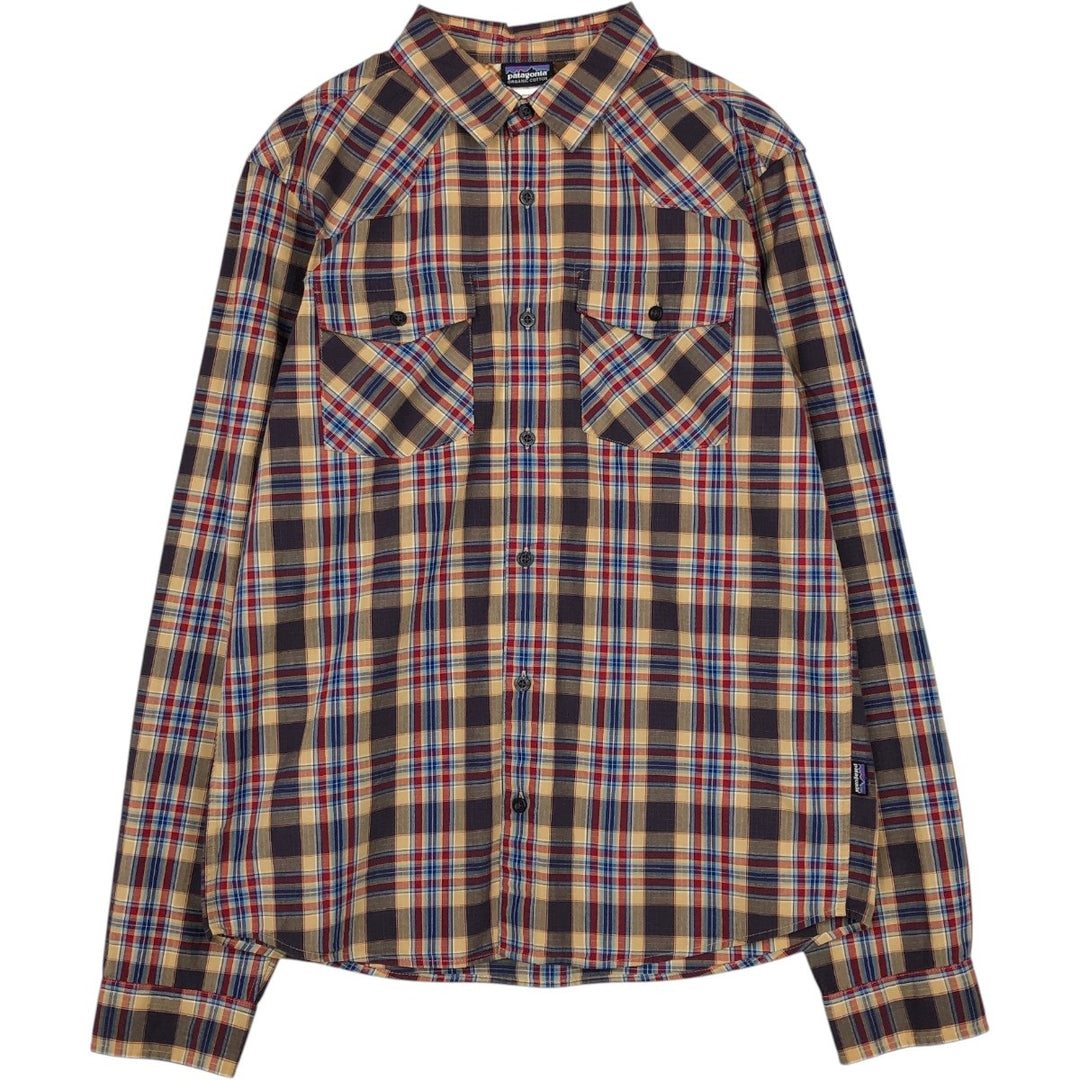 Patagonia Organic Cotton Long-Sleeve Cotton Check Shirt (Men's Size S) Organic cotton beige type brown Vintage Second Hand
