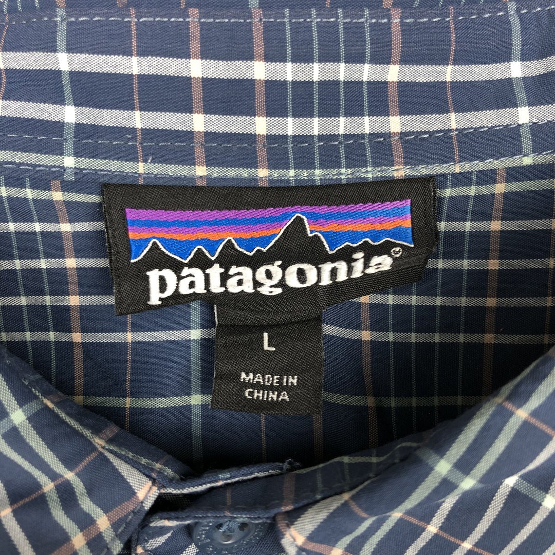Patagonia Organic Cotton 54035SP19 Check Pattern Long-Sleeve Nylon x Poly Shirt, Men's Size L (approx.) Nylon navy blue type Vintage Second Hand