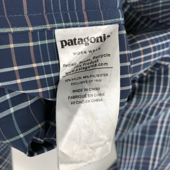 Patagonia Organic Cotton 54035SP19 Check Pattern Long-Sleeve Nylon x Poly Shirt, Men's Size L (approx.) Nylon navy blue type Vintage Second Hand