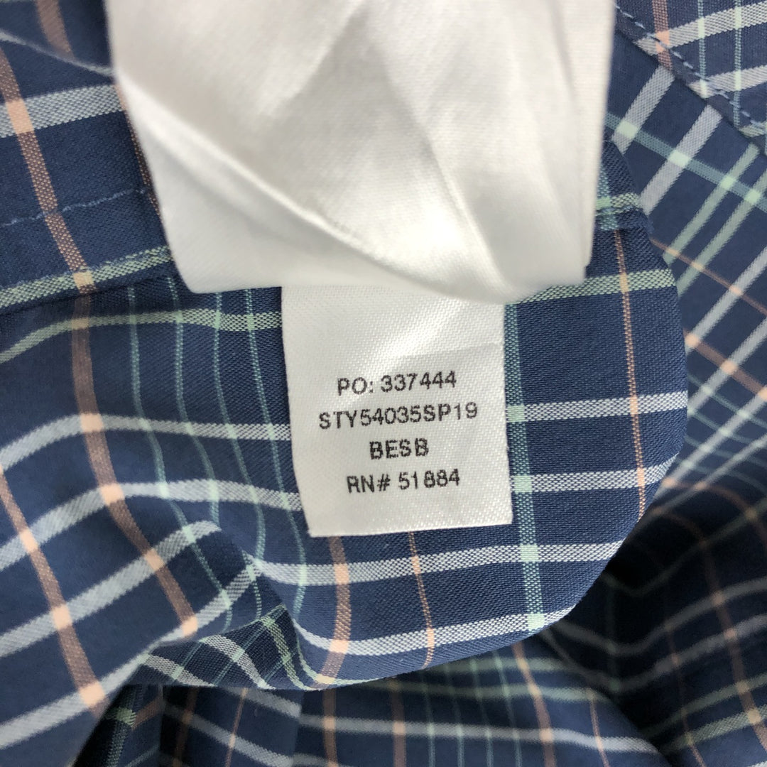 Patagonia Organic Cotton 54035SP19 Check Pattern Long-Sleeve Nylon x Poly Shirt, Men's Size L (approx.) Nylon navy blue type Vintage Second Hand