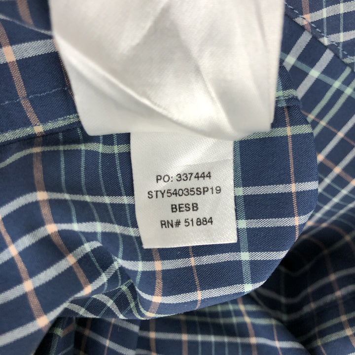 Patagonia Organic Cotton 54035SP19 Check Pattern Long-Sleeve Nylon x Poly Shirt, Men's Size L (approx.) Nylon navy blue type Vintage Second Hand