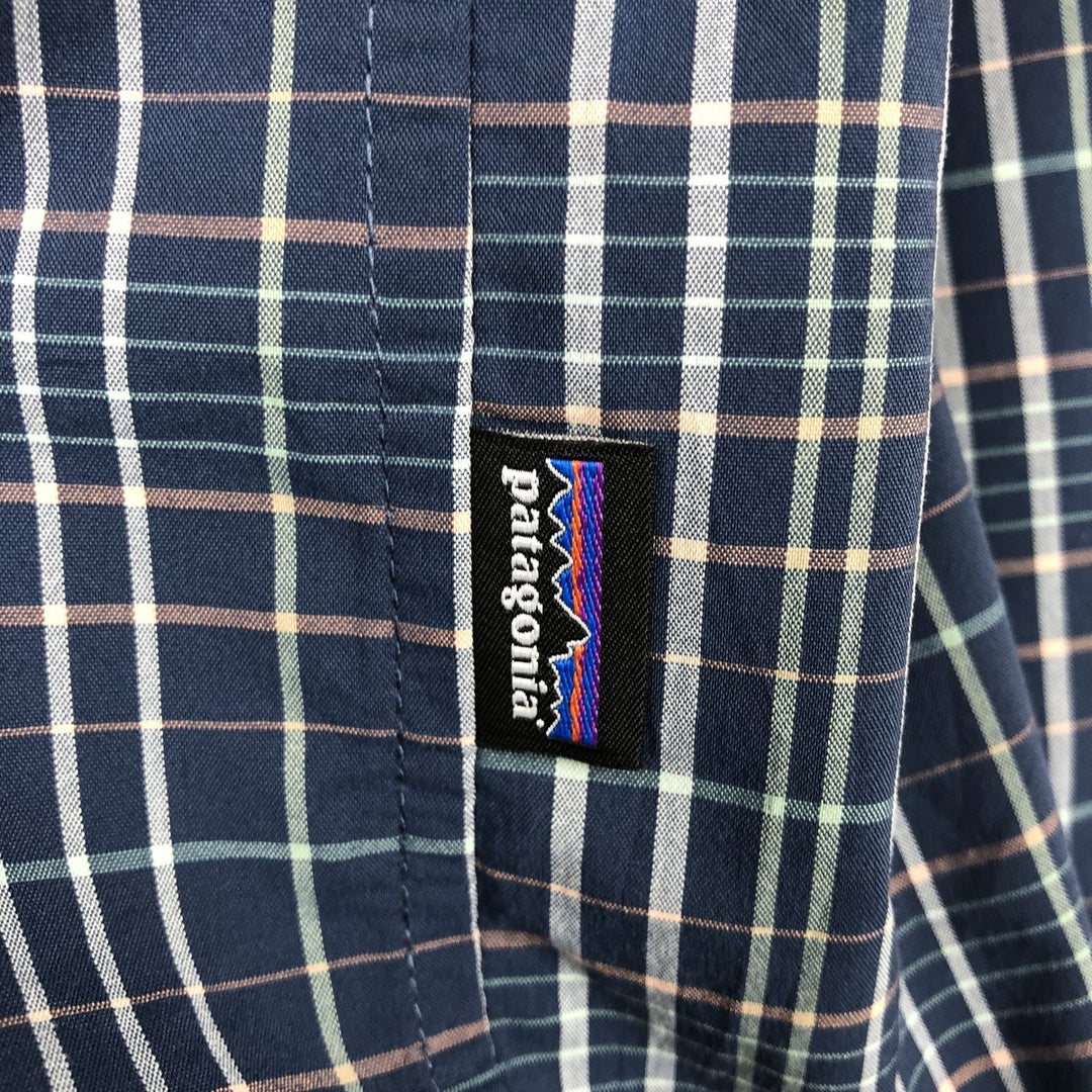 Patagonia Organic Cotton 54035SP19 Check Pattern Long-Sleeve Nylon x Poly Shirt, Men's Size L (approx.) Nylon navy blue type Vintage Second Hand
